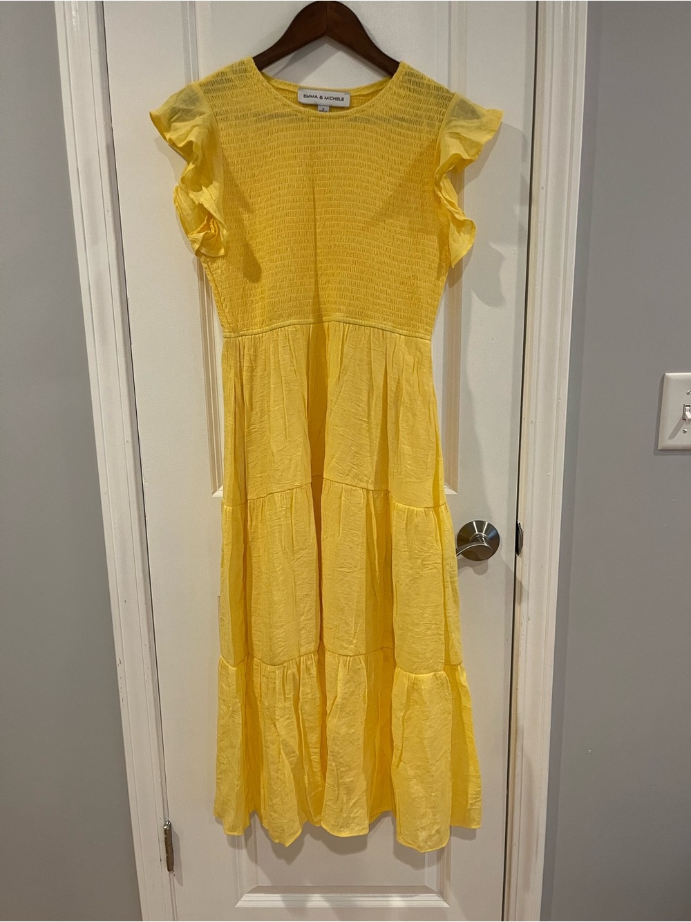 Emma & Michele Yellow Ruffle-Sleeve Tiered Dress